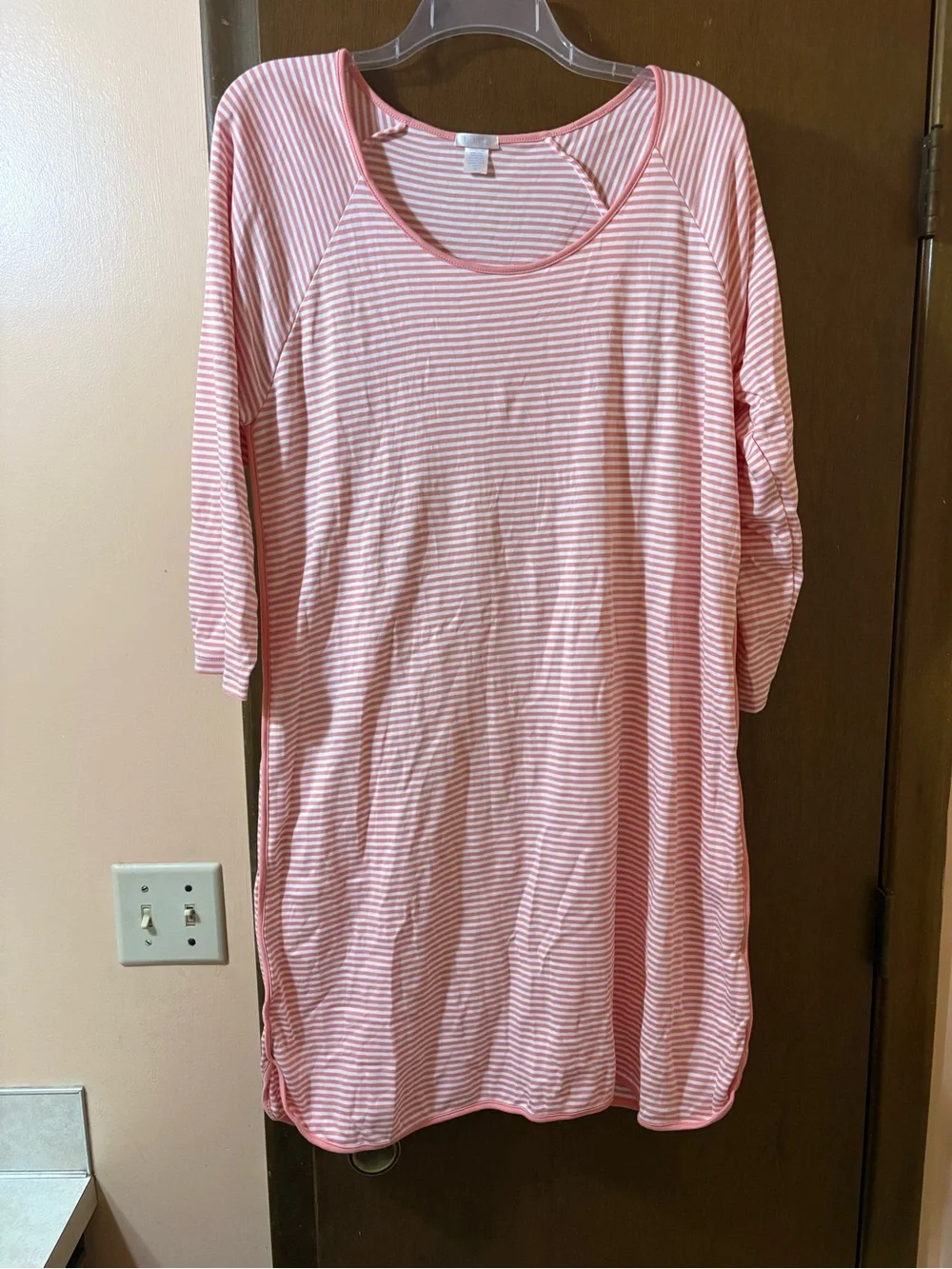 Lake Long Sleeve Sleep Gown in Coral & White